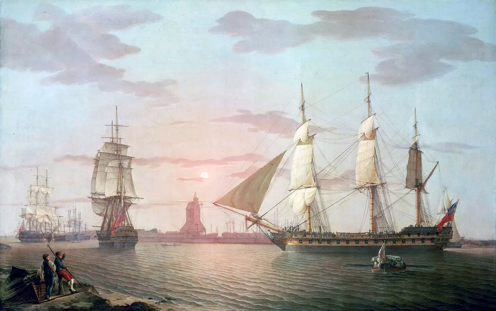 An East Indiaman, the Warley, under sail: a painting by Robert Salmon