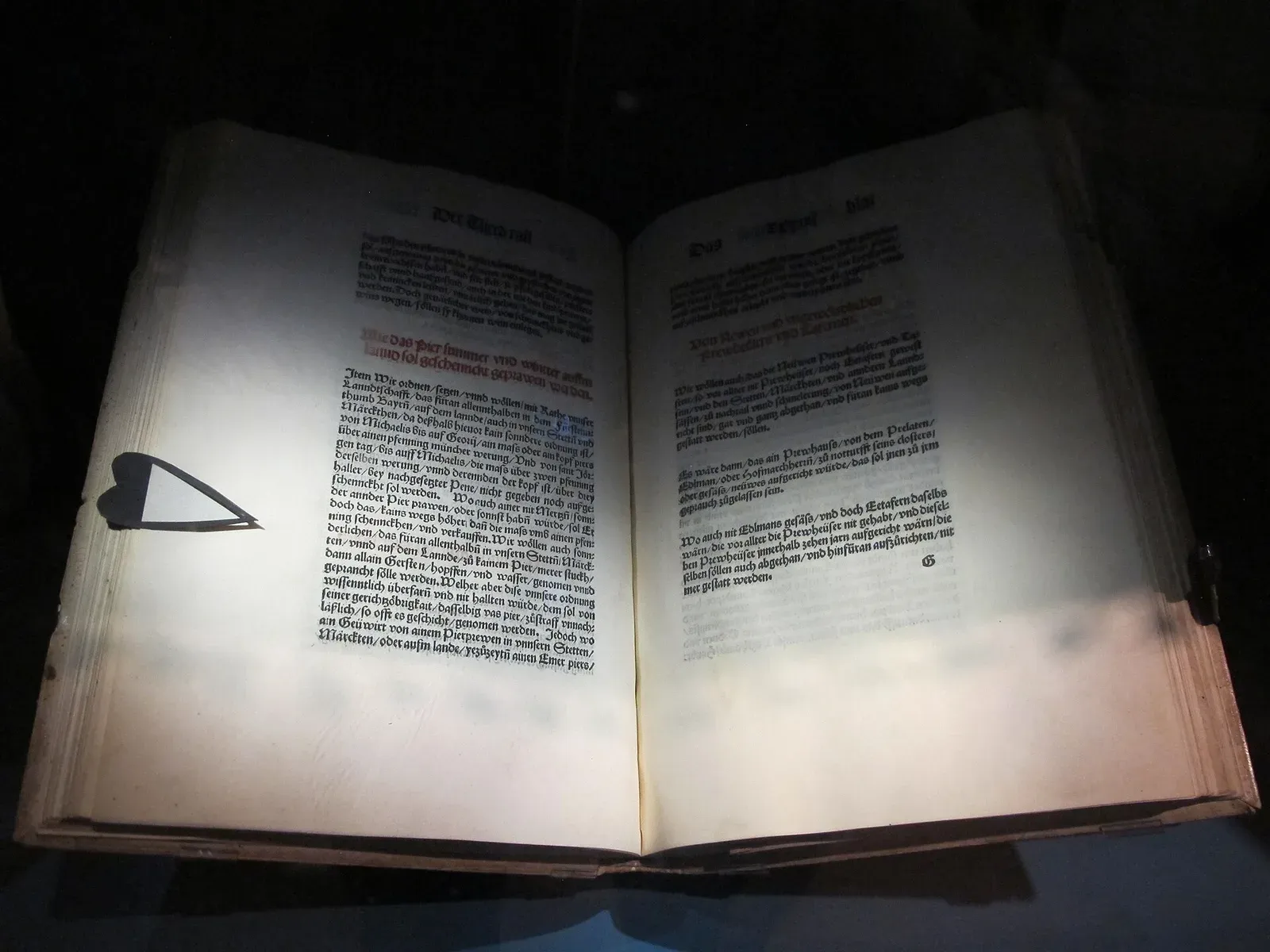 The 1516 Bavarian beer law, printed in a book, on show at the 2016 Bavarian state exhibition in Aldersbach